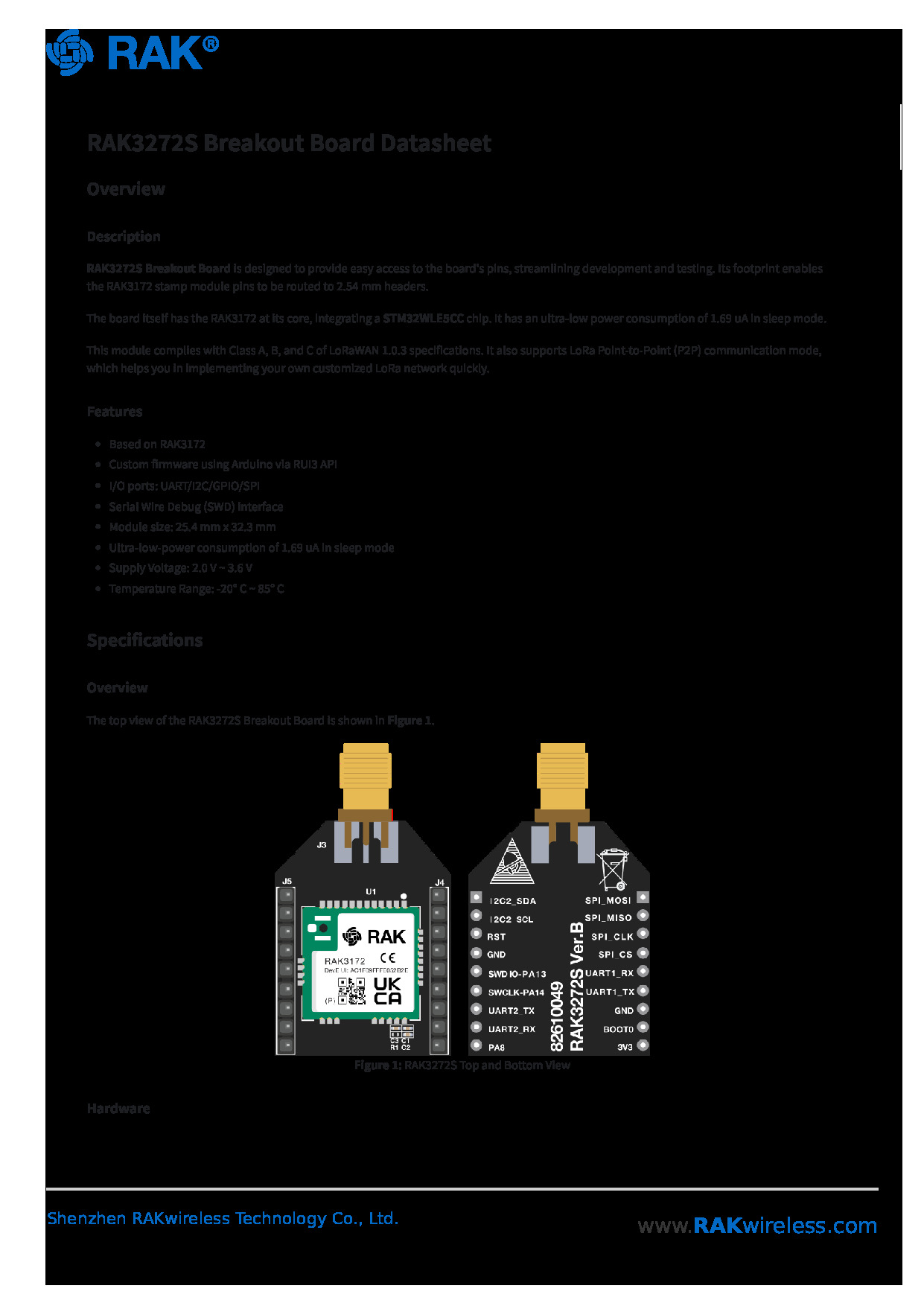 WisDuo - RAK3272S Breakout Board Datasheet LoRaWAN Module Specs.pdf